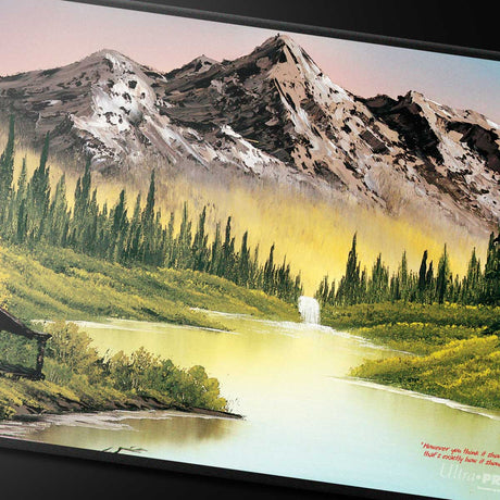 Bob Ross Mountain Retreat Black Stitched Playmat Art | Nexcstoioe