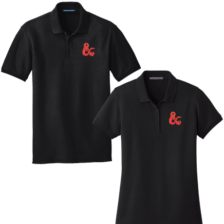 Dungeons & Dragons Embroidered Polo Shirt - Black with Red D&D Logo | Nexcstoioe