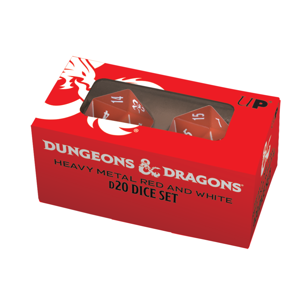 Heavy Metal Red and White D20 Dice Set (2ct) for Dungeons & Dragons | Nexcstoioe