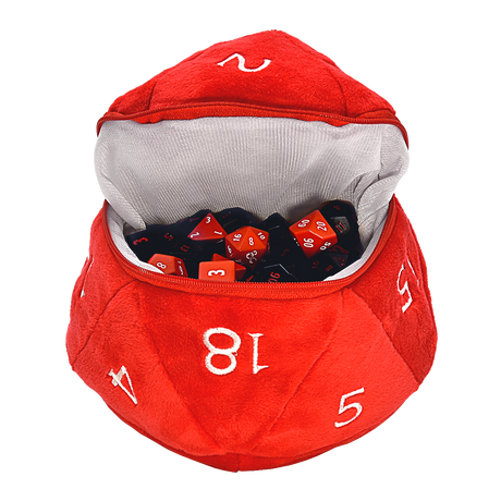 Red and White D20 Plush Dice Bag for Dungeons & Dragons | Nexcstoioe